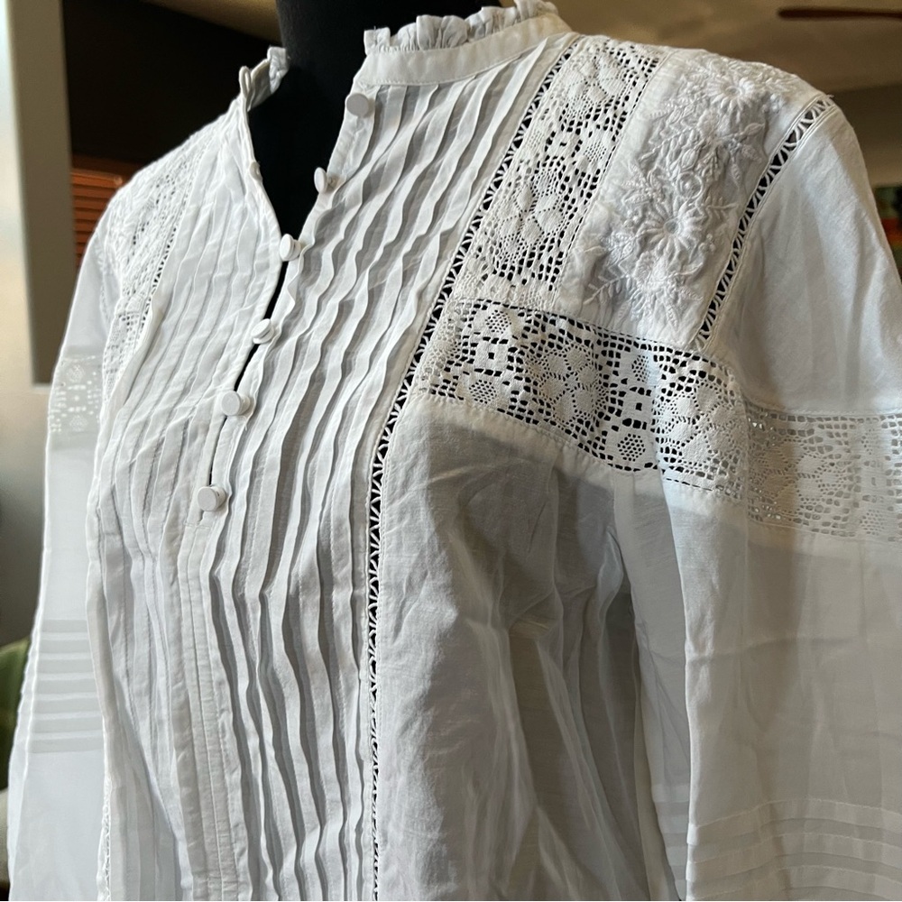 Madewell Ruffled High-Neck Pintuck Blouse - Picture 3 of 6